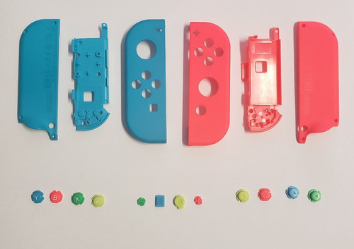 Carcaça Azul Vermelho + Kit Botões Controle Nintendo Switch