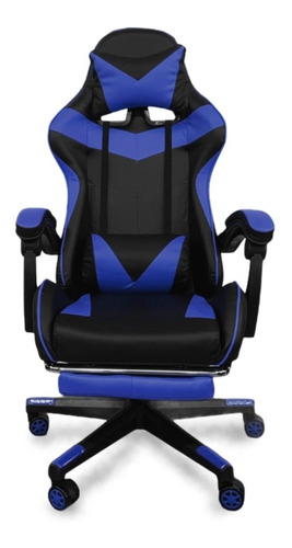 Silla Gamer Azul Reclinable Giratoria Con Descansa Pies