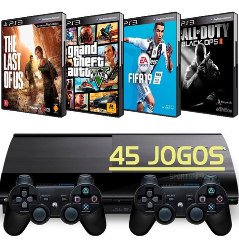 Sony Playstation 3 Super Slim Ps3 + 2 Controles + The Last Of Us + Gta5 + Fifa19 + Call Of Duty