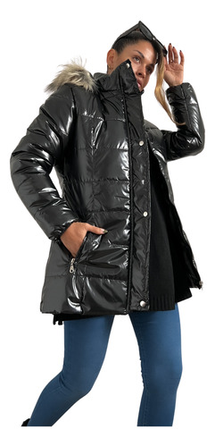 Puffer Campera Larga Con Abrigo Interior Metalizada 