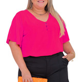 Camisa Plus Size Social Gola V Botõe Encapado Feminina Chic