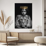 Quadro Sala Leão Menino Principe Africano Decorativo 130x90