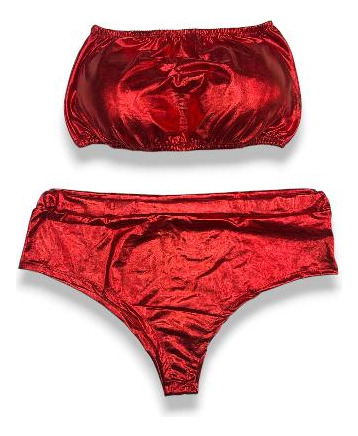 Conjunto Hot Pant Metalizado Moda Plussize Feminina