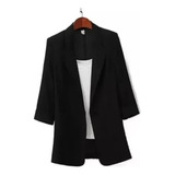 Blazer Elegante De Cor Sólida Com Decote Em V E Manga 3/4