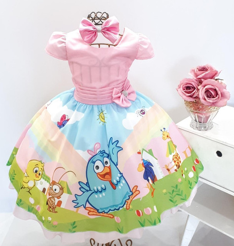 Vestido Infantil Galinha Pintadinha Rosa Candy Color E Tiara