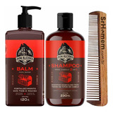 Kit Balm Shampoo Cabelo Barba Negra Pente Duplo Don Alcides