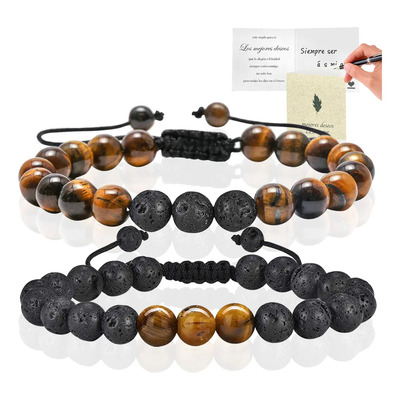 Leawede 2pzs Pulsera Hombre Ajustable Piedra Natural Moda Caballero,pulsera Para Parejas,regalos Para Hombre Mujer,regalos De Graduacion