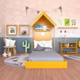 Quarto Infantil Cama Banqueta 2 Nicho E Prateleira Amarelo