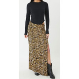 Pollera Falda Larga Mujer Con Tajo Animal Print Filo Leggins