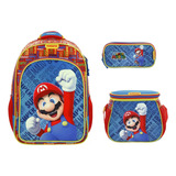 Kit Mochila Lonchera Y Lapicera Super Mario Primaria Vs3432 Color Multicolor