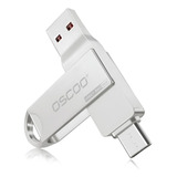 Memoria Usb Dual 64 Gb Tipo C Y Tipo A 3.1 Celular Pc Mac Color Plateado