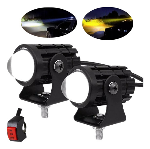 Par Faros De Niebla Lupa Doble Color Luz Para Auto Moto