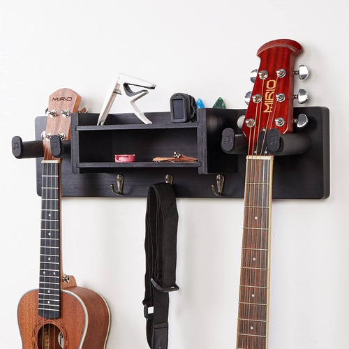 Soporte De Pared Doble Negro Para Guitarra Con Estante Y 2 S