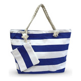 Bolsa De Praia Grande + Bolsinha Feminina Verão Moda Praia Cor Azul-marinho Correia De Ombro Creme Desenho Do Tecido Listrado