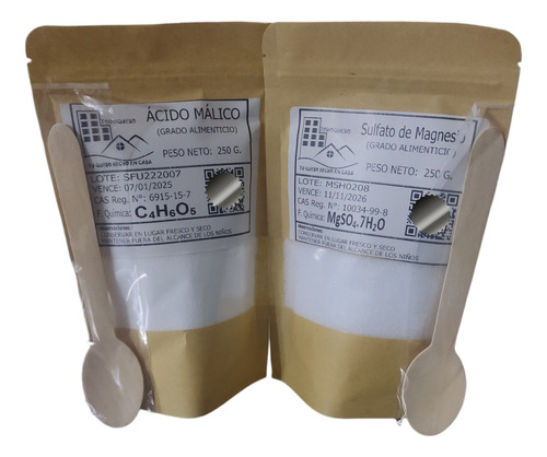 Kit Ácido Málico + Sulfato De Magnesio (250grs C/u)