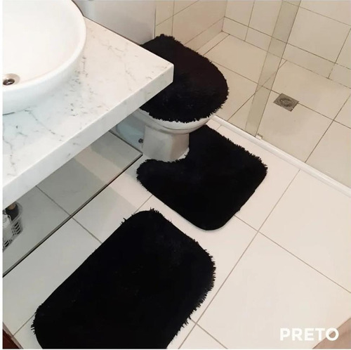 Kit De Banheiro Tapete Conjunto 3 Pçs Peludo Personalizado