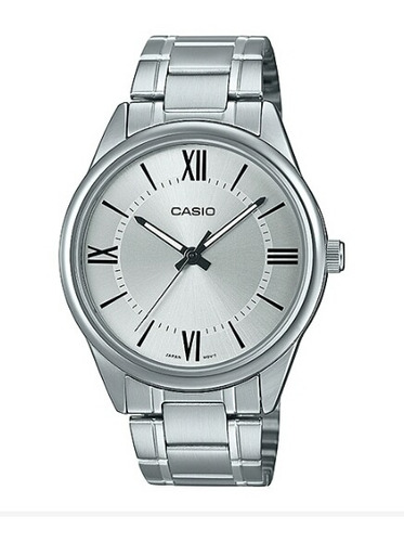 Reloj Casio Modelo Mtp-v005 Metal Cara Plateada Romanos