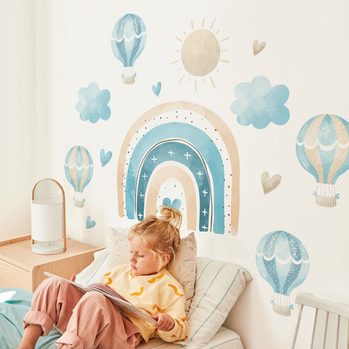 Vinilos Para Pared Arcoiris Acuarela Con Nombre Y Nubes Bebe