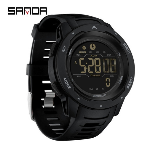 Relógio De Pulso Sanda Esportiva 2145 Com Corpo Preto,  Digital, Para Masculino, Fundo  Black, Com Correia De Tpu Cor Preto, Agulhas Cor Cinza, Subdials De Cor Cinza, Subesferas Cor Cinza, Ponteiro De