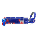 Kit Gamer Marvel Capitán America 3en1 Teclado Mouse Audífono Mouse Azul Teclado Azul