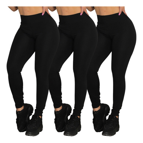 Calça Legging Grossa Não Fica Transparente Kit 3 Peças