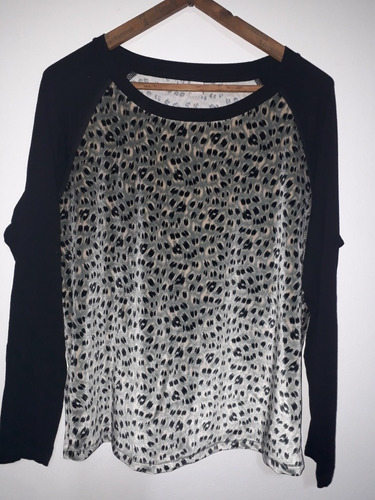 Remera Manga Larga De Mujer Marca Ver Animal Print Y Negro