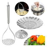 Amassador De Batata E Cesto Inox Para Cozinhar Legumes