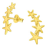 Aros Tipo Trepador Estrellas Plata 925 Chapados En Oro