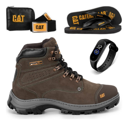 Kit Bota Cat Adventure Masculina Conforto Trabalho +brindes