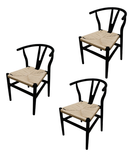 Set 3 Silla Wishbone Nordica De Madera Natural Comedor Tejid