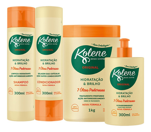 Kit Kolene Original Shampoo+condiconado+máscara+cremepentear