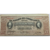 Billete Revolución 20 Pesos Chihuahua Fecha 1915 Semiusado