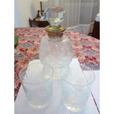 Botellon Antiguo Tallado Medio Cristal Y Dos Vasos De Whisky