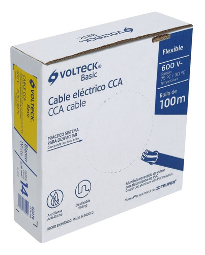 Cable Eléctrico Cal 14 Alucobre 100 M Blanco Volteck Cca-14b