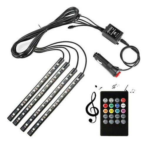 4 Luces Led Rgb Interior Carro 12v Control Audioritmico 23cm