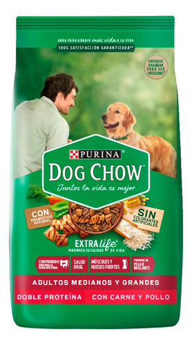 Dog Chow Adulto Mediano & Grande Doble Proteína Sin Colorante 21 Kg