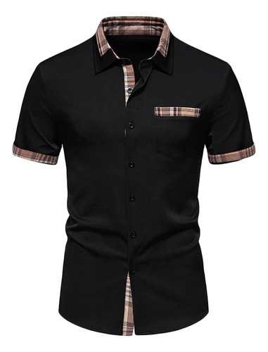 Camiseta De Manga Corta Con Botones En El Cuello Para Hombre