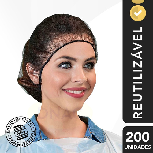 Touca De Cabelo Descartável Preta Para Cozinheira - 200 Und