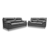 Sala De Piel Genuina Isabela Sofa Y Love - Conforto Contado Color Gris Oxford