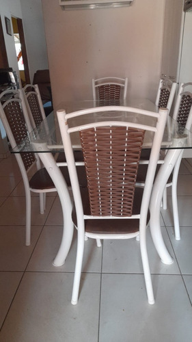 Mesa De Cozinha Vidro Retangular C/ 6 Cadeiras