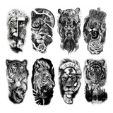 Adhesivo Para Tatuaje De Brazo, León, Tigre, 3d, Tatuaje Tem