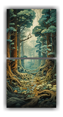 160x80cm Cuadros Finas Líneas Llamativas Bosque Antiguo