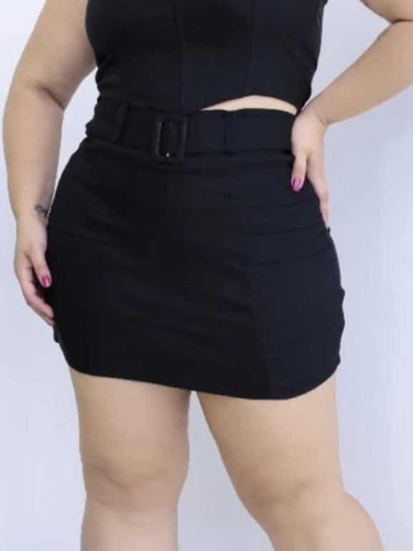 Short Saia Feminino Plus Size  Com Cinto Bengaline