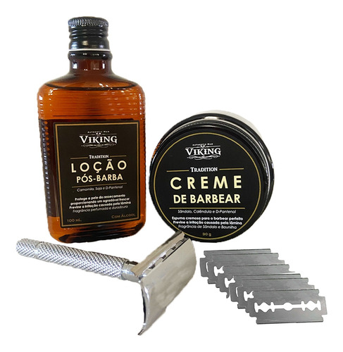 Kit Barbear - Pós Barba + Creme + Barbeador Com 10 Laminas