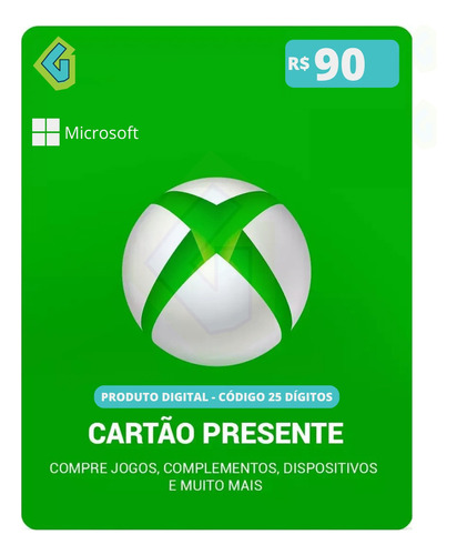 Gift Card Xbox Cartão Presente Microsoft Live R$ 90 Reais