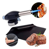 Kit Maçarico Culinário Portátil + Manta Teflon P/ Churrasco