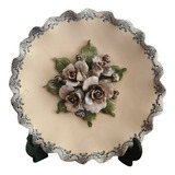 Plato Decorativo Vintage De Pared O Mesa Flores En Relieve