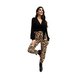 Calça Feminina Animal Print Viscose Ziper E Elástico No Cós