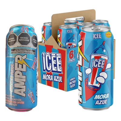 Pack 6 Bebida Energética Amper Icee Mora Azul Lata 473ml | MercadoLibre