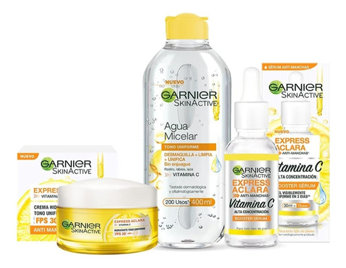 Kit Garnier Aclara Serum + Crema + Agua Micelar Skin Active